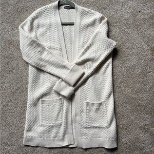 Abercrombie & Fitch Cream Open-Front Textured Cardigan